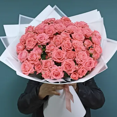 Букет 19 красных роз с вербой и монстерой купить с доставкой в СПб