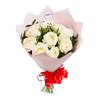Букет из 9 белых роз 50 см - купить в Москве по цене 1590 р - Magic Flower