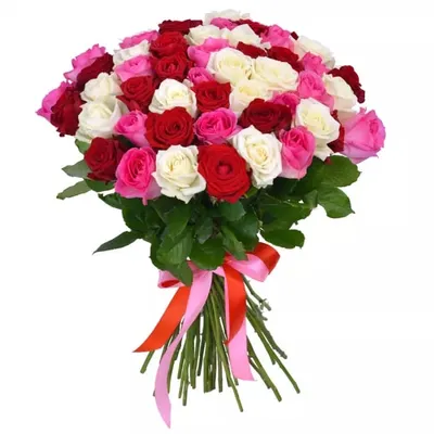 Купить Букет из 51 разноцветной розы (50 см) с доставкой в Омске - магазин  цветов Трава