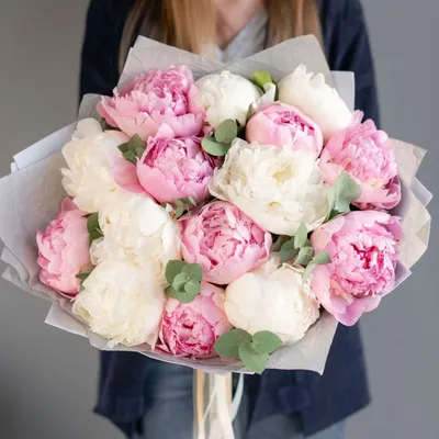 Букет 15 розовых пионов - купить с доставкой по Киеву - лучшие цены на  Букеты из пионов в интернет магазине доставки цветов STUDIO Flores