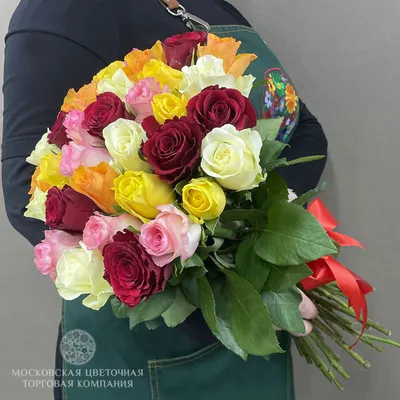 Букет из 33 роз Цвет радуги купить за 5 650 руб. с круглосуточной доставкой  | Мосцветторгком