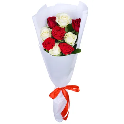 Сборный букет из белых и красных роз, эустомы и эвкалипта - купить в Омске  в цветочной мастерской Лаванда