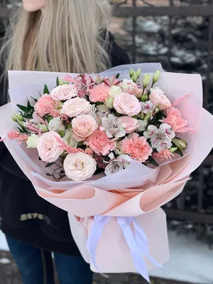 Купить букет из кустовых роз и альстромерий \"лиловая снежинка\" в Ивантеевке  в интернет-магазине «Империя Цветов»