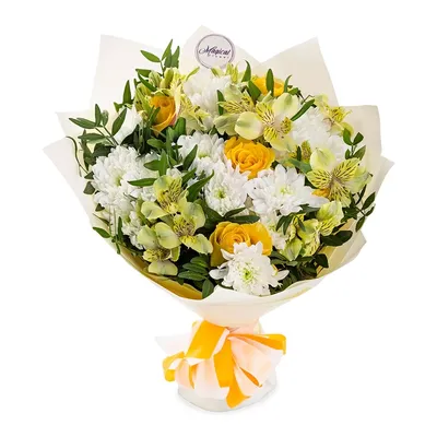 Букет из роз, альстромерий и гиперикума - купить в Москве по цене 3690 р -  Magic Flower