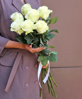 Букет из 7 белых роз в ажурной упаковке по низкой цене