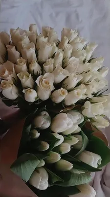 Букет из пионов, тюльпанов и роз под ленту