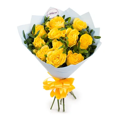 Букет из 11 желтых роз с зеленью - купить в Москве по цене 1390 р - Magic  Flower