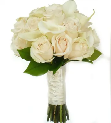 Букет невесты из белых роз и эвкалипта №979 купить в Саранске