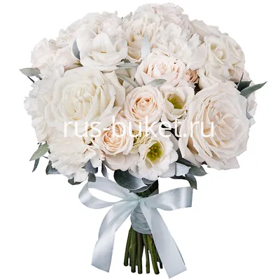 Букет \"Свадебный букет из гвоздик и кустовых роз с эвкалиптом\" на свадьбу –  «Freesia»