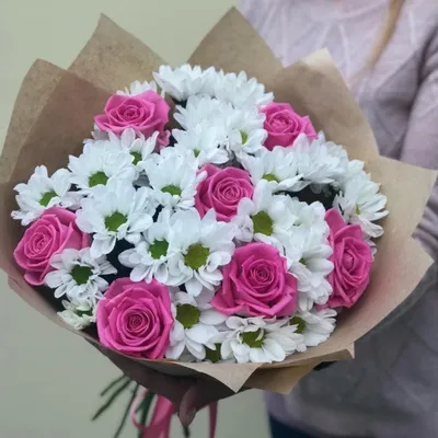 Букет из роз и хризантемы \"Яркий образ\" купить в Краснодаре с доставкой