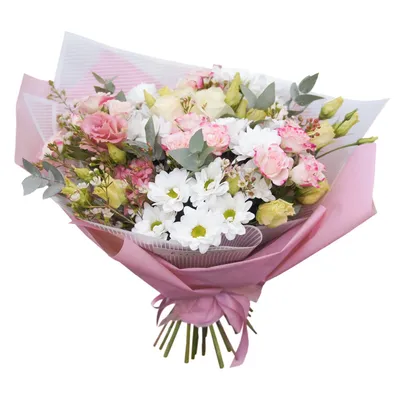 Букет из розовых роз и хризантем – купить с доставкой в Москве. Цена ниже!