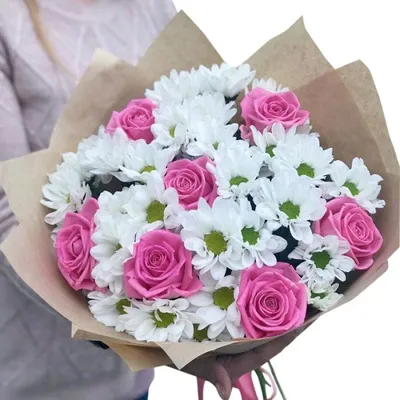 Хризантема букет с розой №524 - 🌹 Цветы Новосибирск заказ:
