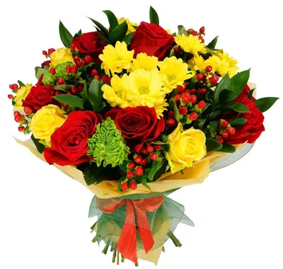 Букет из роз, хризантем и эустом №3 купить с доставкой по Краснодару