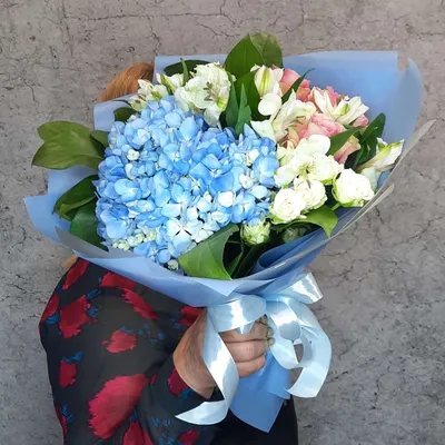 Синяя гортензия в маленькой белой коробке купить с доставкой в Москве |  Заказать букет цветов недорого