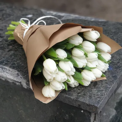 Купить огромный букет белых тюльпанов 2500 р. в интернет магазине Модный  букет с доставкой по Москве