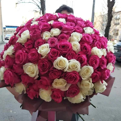 Купить трехцветный букет из 101 розы с доставкой в Днепре от Royal-Flowers