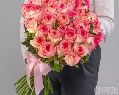 Букет из розовых и белых роз 25 шт. купить с доставкой в Москве. Цена от  3250 ₽
