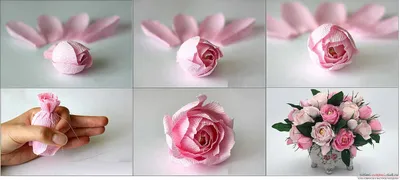 Как сделать конфетный букет из роз, пошаговые фото и инструкция создания  роз из гофрированн… | Paper flower garlands, Fondant flower tutorial, Paper  flower template