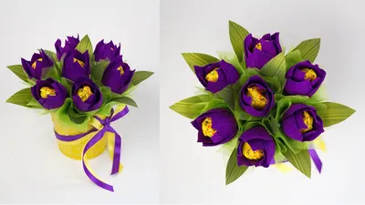 Mini Bouquet with tulips from sweets. Crafts and gifts for March 8 do it  yourself. - YouTube