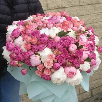 Букет из пионов, гортензии, кустовой розы №1026 большого размера купить в  Москве с доставкой недорого | Цветочка