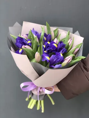 Букет из Тюльпанов и Ирисов , 19 цветов в букете купить с доставкой в  Днепре |royal-flowers.dp.ua
