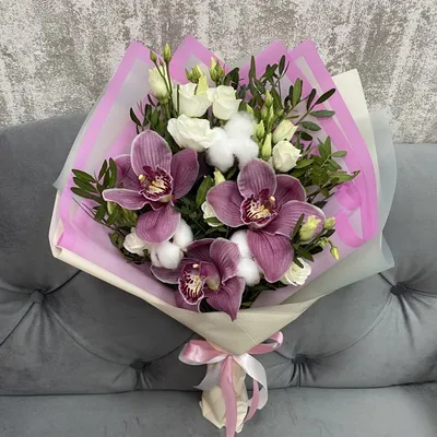Микс-букет из орхидей, хлопка и эустомы за 2350р. Позиция № 1677