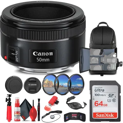 Canon EF 50mm f/1.8 STM Lens (0570C002) + Filter + BackPack + 64GB Card +  More - Walmart.com