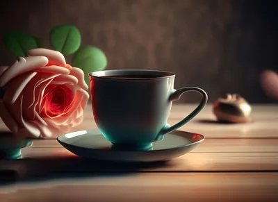 чашка кофе, чая с вафлями, романтика, цветы, утро, завтрак Stock Photo |  Adobe Stock