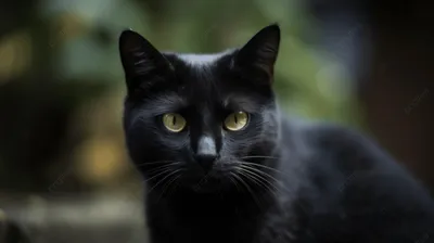 Черная кошка с мистическим взглядом, бесплатное изображение