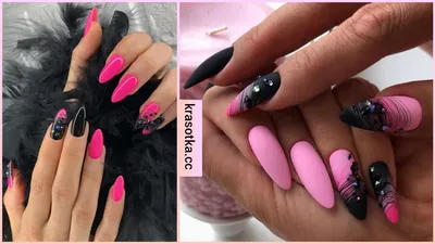 Черно розовый дизайн ногтей фото фотографии