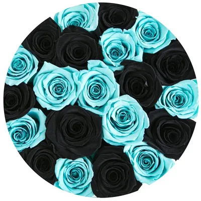 Купить черные и синие розы в шляпной коробке в Москве с доставкой недорого