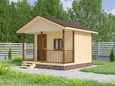 Модульный домик для дачи с просторной угловой террасой, 35 м2 - купить в  Москве, проекты от «Srub.Store»