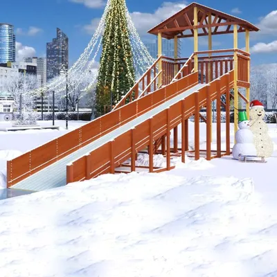 Зимняя деревянная горка CustWood Winter WF10 с крышей и выкатом (лестница  сбоку, скат 10 м) купить за 299 900 руб в Москве в интернет-магазине  Fazasporta.com