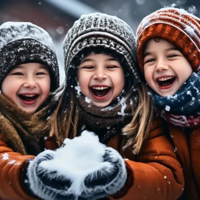 Зима, дети, играют в снежки, …» — создано в Шедевруме