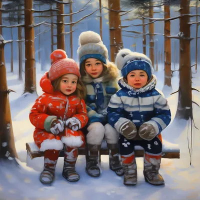 Дети зимой котаются сгорки по льду…» — создано в Шедевруме