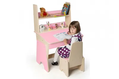 Детские парты и кресла - Парта трансформер 80*60 см и стул растущий -  регулировка высота и наклон столешницы парты, стул, подставка для книг,  выдвижной ящик, пенал. Цвета парты розовый и серый. Подробнее:
