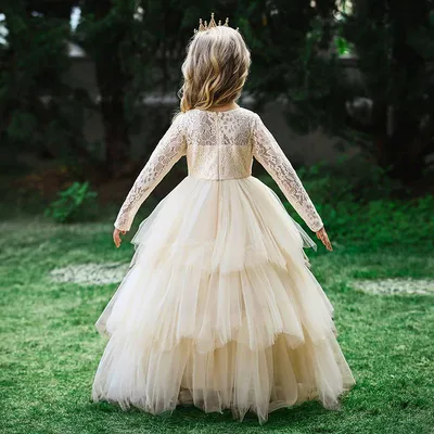 Купить Детское платье для девочек, вечерние свадебные платья с длинными  рукавами, весеннее детское элегантное вечернее платье принцессы, длинное  кружевное платье для девочек | Joom