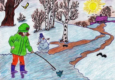 РАЗВИТИЕ РЕБЕНКА: Время года Зима | Зимние развлечения, Винтажные  рождественские открытки, Детские рисунки