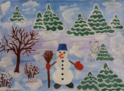 Дети лепят снеговика Зимние рисунки раскраски