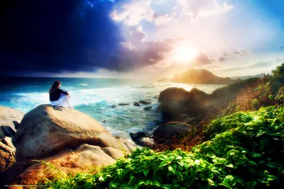 Картинки девушка, природа, море, солнце, люблю закат - обои 1600x900,  картинка №247769