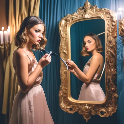 девушка в белой рубашке перед зеркалом, зеркальное отображение изображения  фон картинки и Фото для бесплатной загрузки
