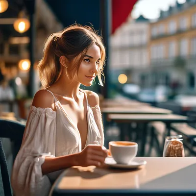девушка пьет кофе фотография Stock | Adobe Stock