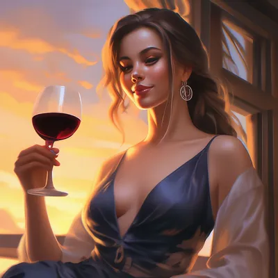 Иллюстрация Девушка с бокалом вина в стиле lifestyle, графика, мода
