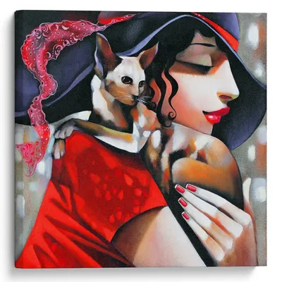 Интерьерная картина на холсте \"Девушка с кошкой\"