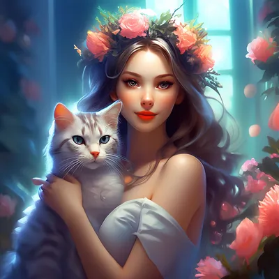 Красивая девушка с котом стоковое фото. изображение насчитывающей состав -  30337252