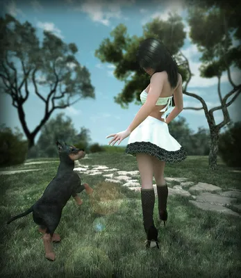 Красивая девушка идет с собакой Стоковое Изображение - изображение  насчитывающей жизнерадостно, собака: 41578803