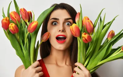 Девушка с тюльпанами стоковое изображение. изображение насчитывающей  влюбленность - 28677771