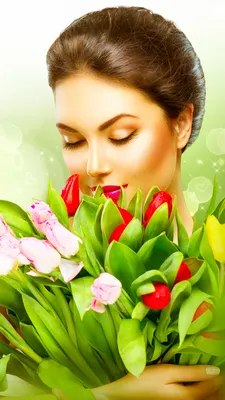 Рисунок девушка с тюльпанами - 61 фото