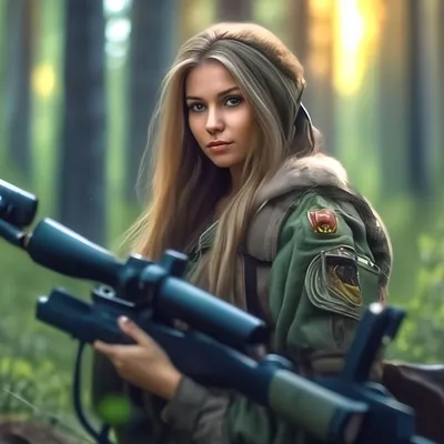Красивая русская девушка снайпер, …» — создано в Шедевруме