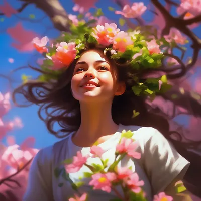 Иллюстрация Девушка весна в стиле портрет | Illustrators.ru
